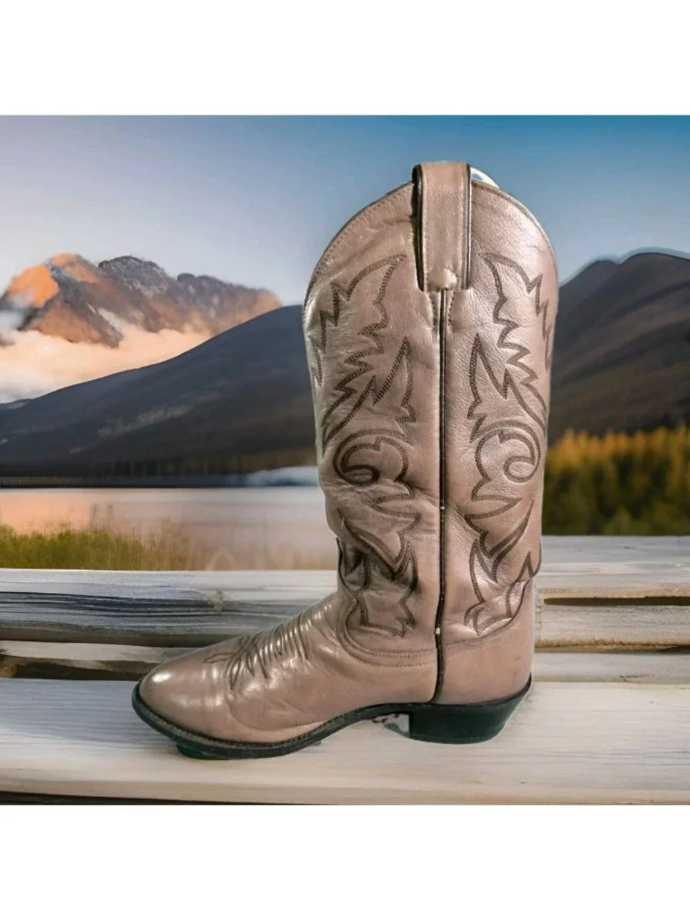 Men's 7.5 EE Justin Boots Brown Embroidered Leather Western Cowboy Boots  1450